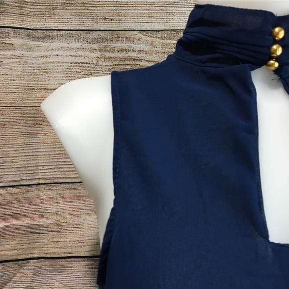 New Navy Blue Cutout Dressy Tank Top - Picture 4 of 5